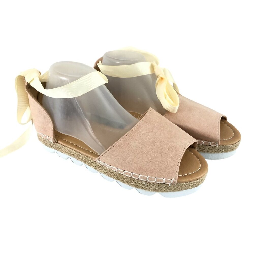 Womens D'Orsay Flats Ankle Strap Peep Toe Faux Suede Beige Size 41 US 10